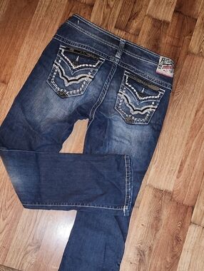 Y2K Affliction Women's Indigo Bootcut Jeans with Embroidered Pockets